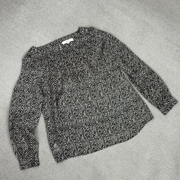 Ann Taylor Loft Printed Pullover Blouse Cream Black Medium Long Sleeve - Picture 12 of 12